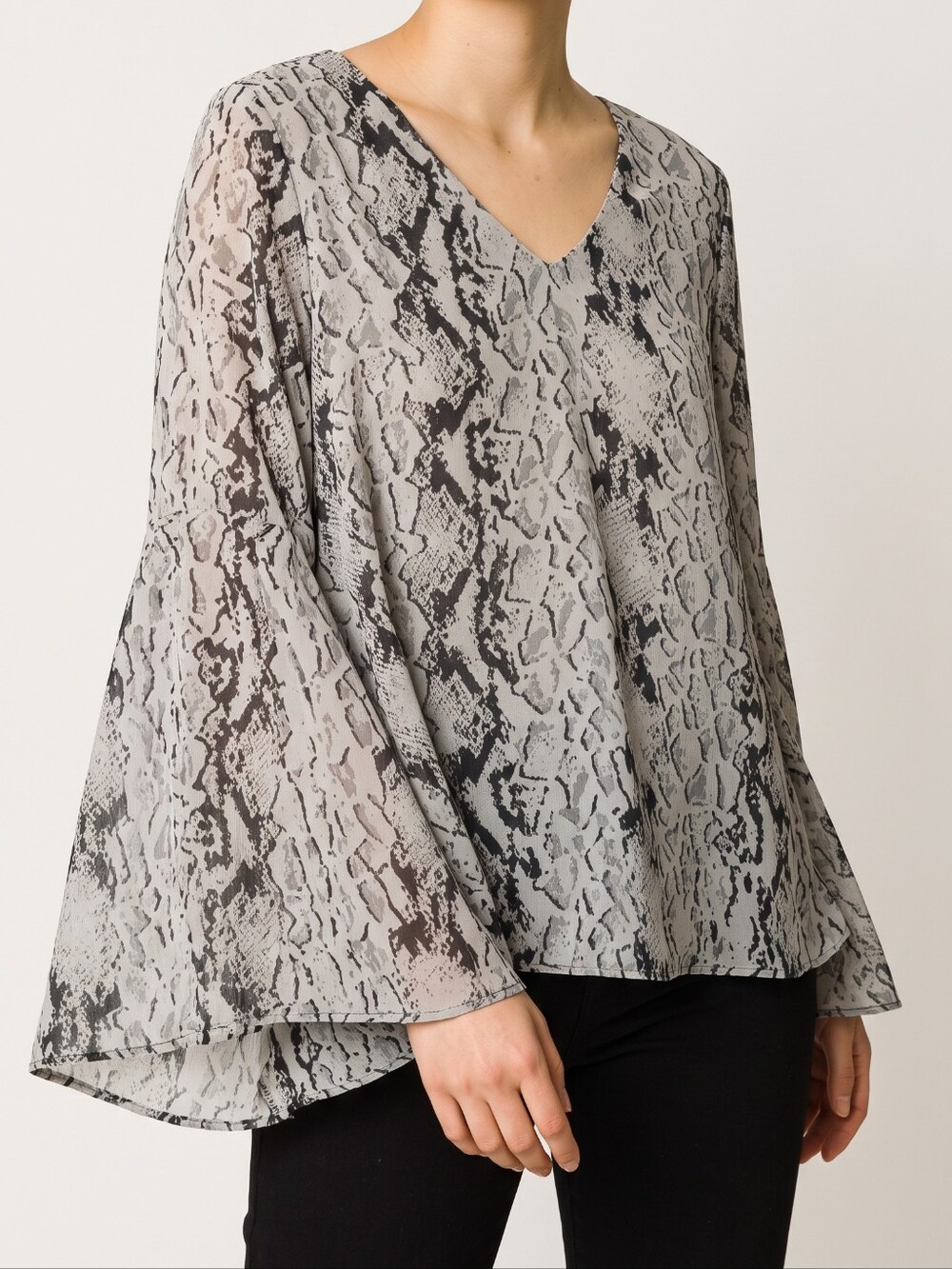 Parker Snake Print V-Neck Handkerchief Hem Top - Taupe/Black